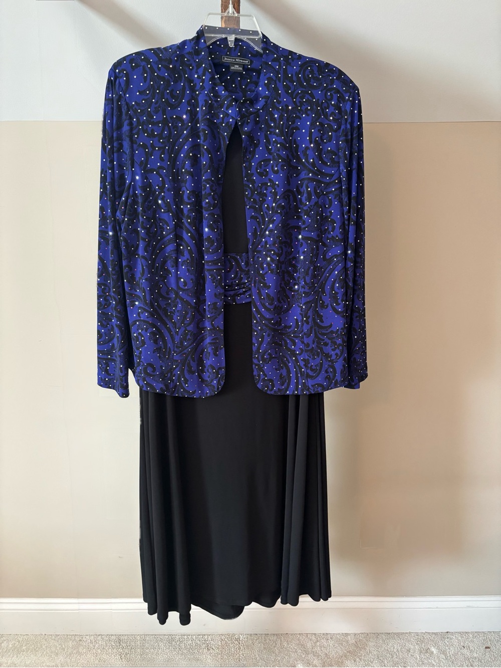 Jessica Howard Blue and Black Sequin-Accented Jacket and Dress